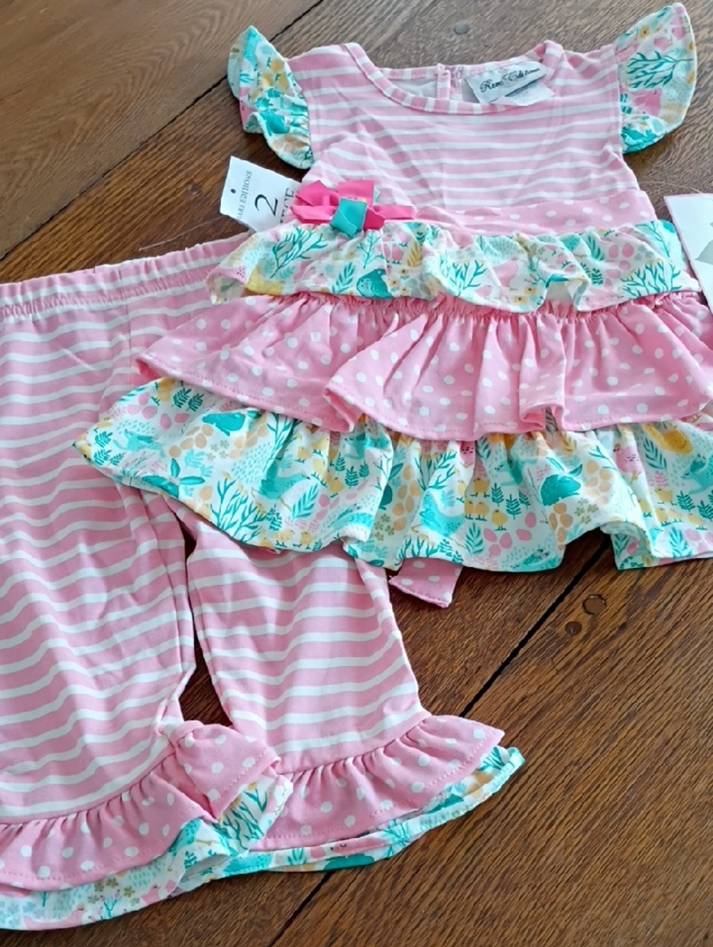 Rare Editions Pink and Seafoam Ruffle Two-Piece Set